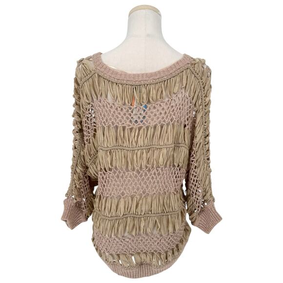 Y2K VTG INC Mixed Crochet Boho Sweater Neutral Chunky Knit Slouchy L - Picture 3 of 6